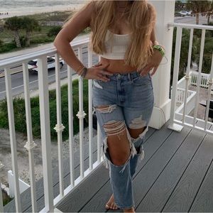 AMERICAN EAGLE BLUE RIPPED STRAIGHT JEANS